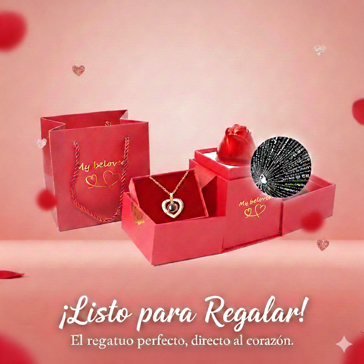 Rosa Eterna + Collar de Amor 100 Idiomas” — El regalo que dice “TE AMO” de mil formas