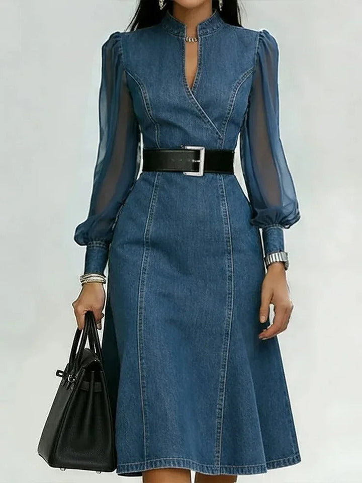 Marina vestido vaquero con mangas transparentes