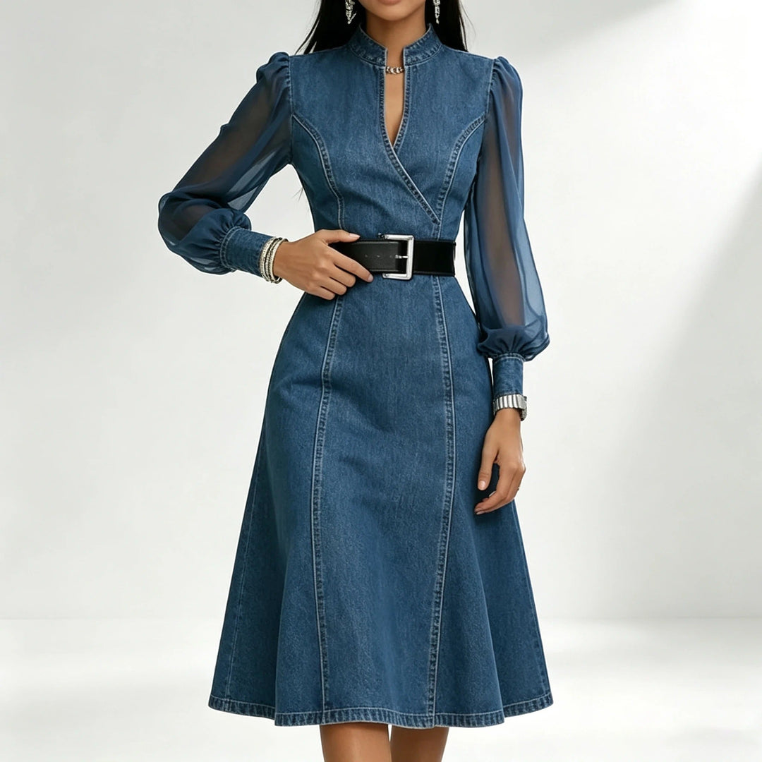 Marina vestido vaquero con mangas transparentes