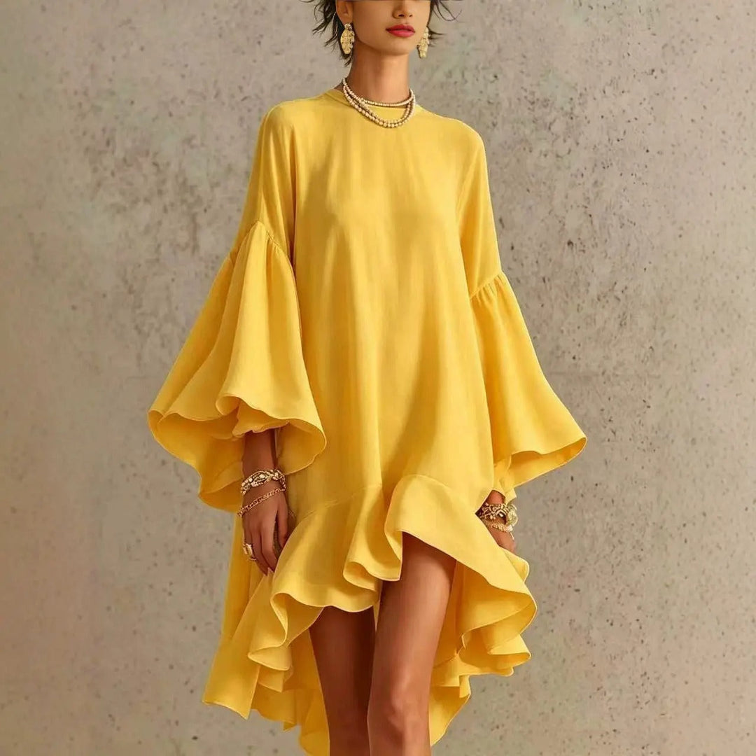Amelia Vestido Elegante con Volantes y Dobladillo Asimétrico