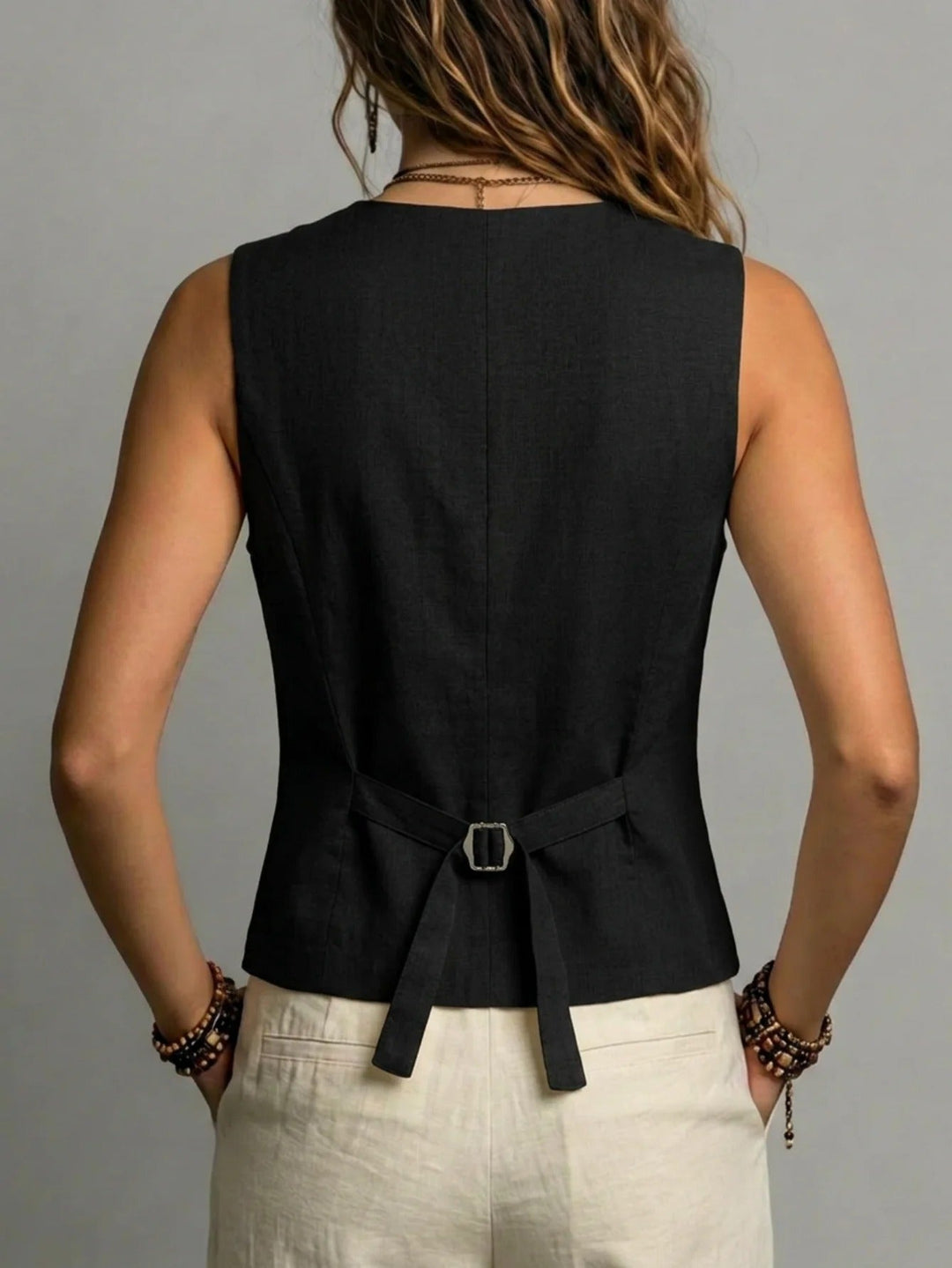 Beatriz Chaleco De Lino Con Hebilla Ajustable