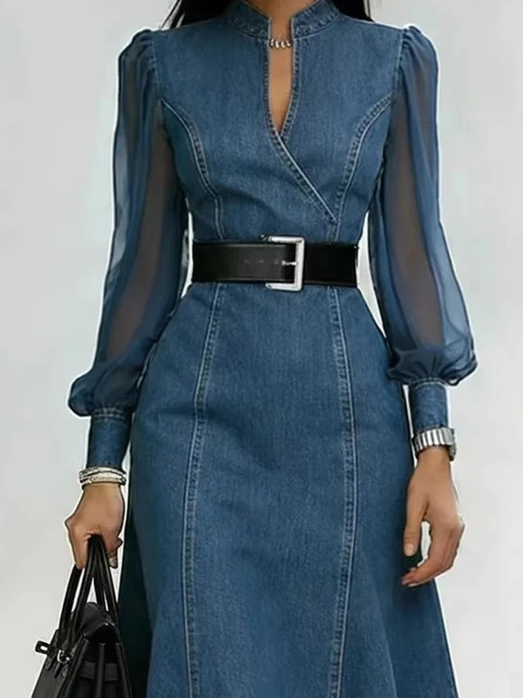 Marina vestido vaquero con mangas transparentes